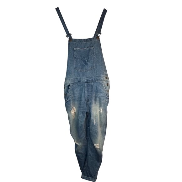 ZARA Z1975  Distressed Size Small Denim Overalls Adjustable Straps - Picture 2 of 13